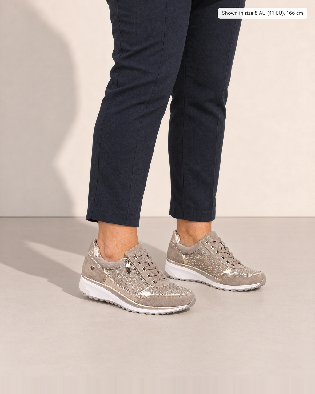 Isolde Supportive Zip-Up Sneakers - Adeline studio, shown in size 8 AU (41 EU), 166 cm