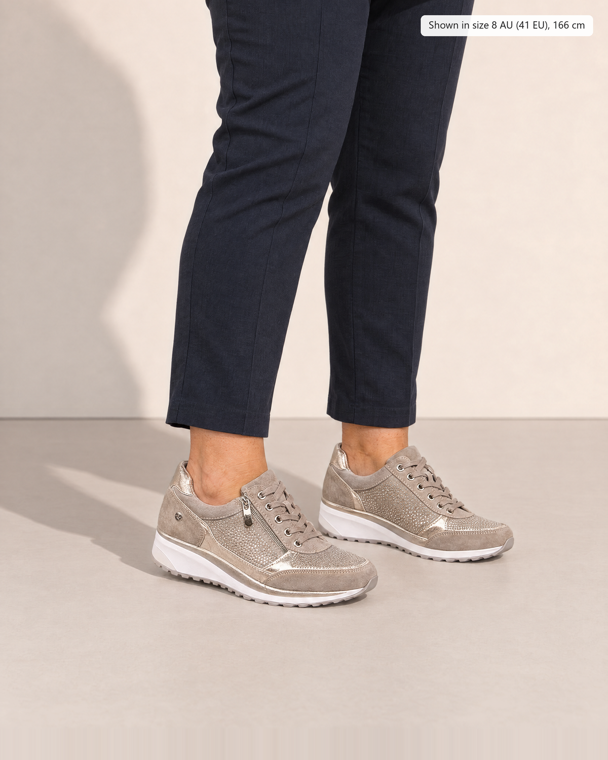 Isolde Supportive Zip-Up Sneakers - Adeline studio, shown in size 8 AU (41 EU), 166 cm