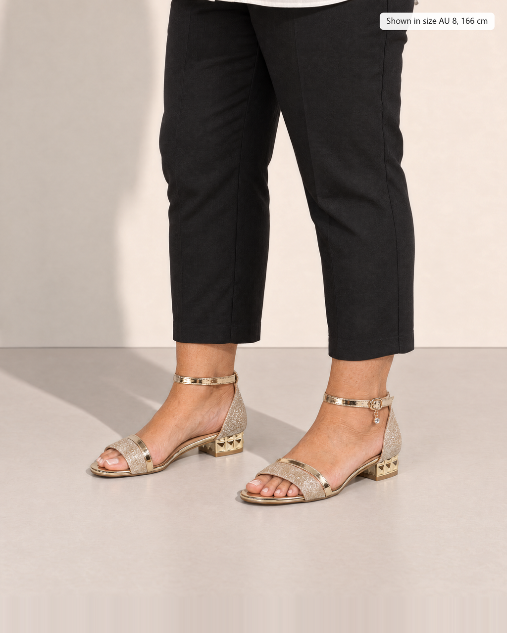 Odette Shimmering Evening Sandals - Adeline studio, shown in size 8, 166 cm
