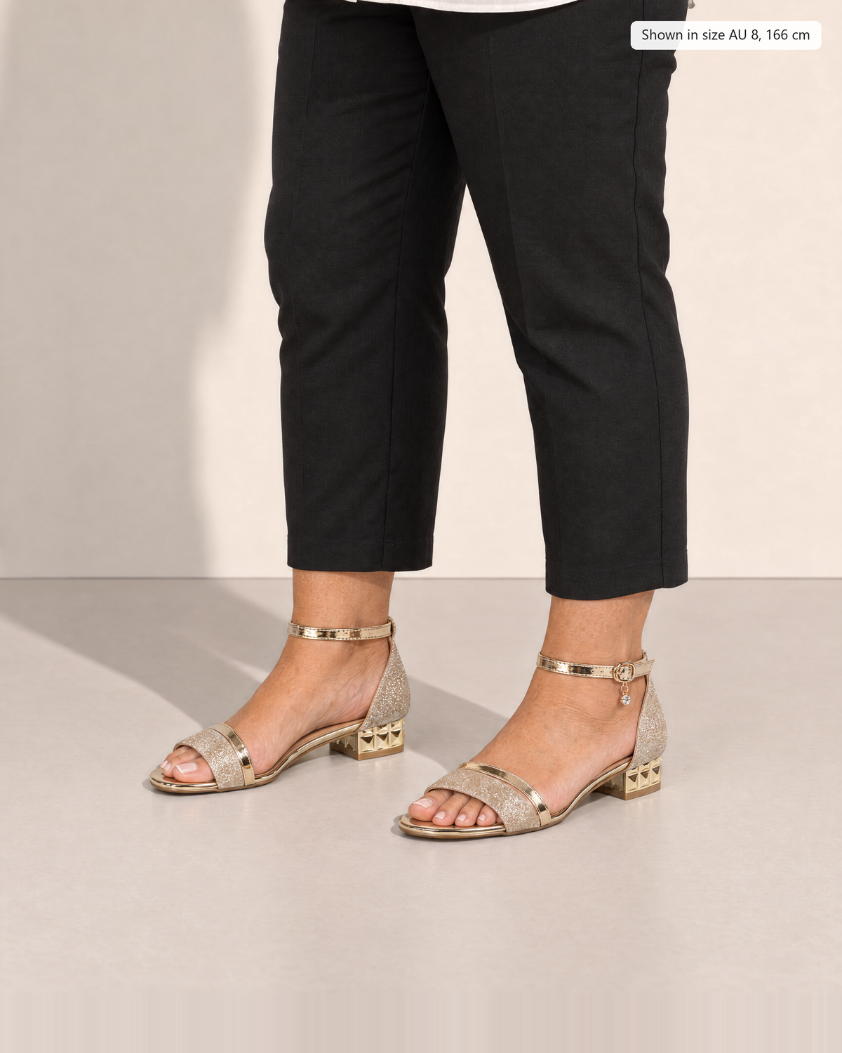 Odette Shimmering Evening Sandals - Adeline studio, shown in size 8, 166 cm