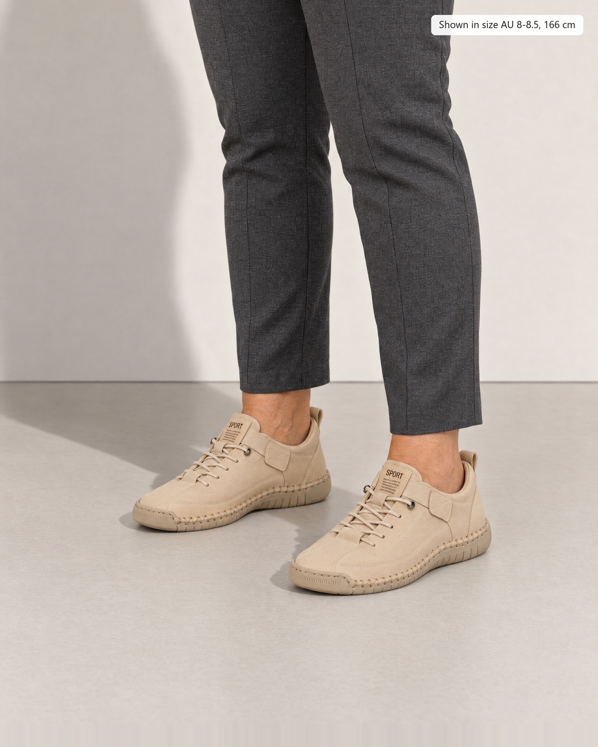 Rosie Stitched Comfort Sneakers - Adeline studio, shown in size AU 8-8.5, 166 cm
