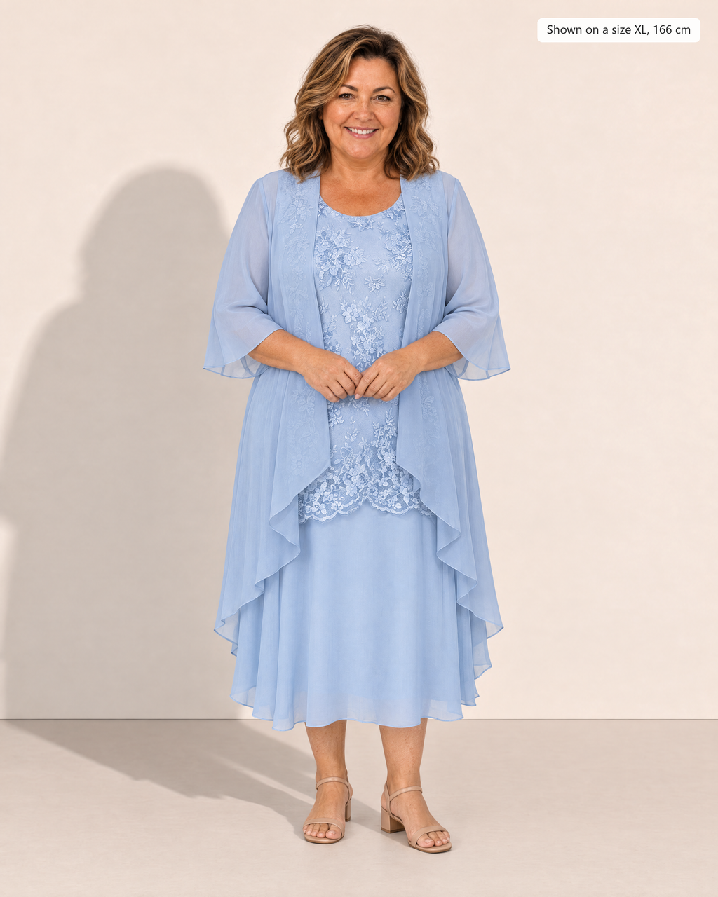 Maya Elegant Chiffon Two-Piece Dress - Adeline studio, shown on a size XL, 166 cm