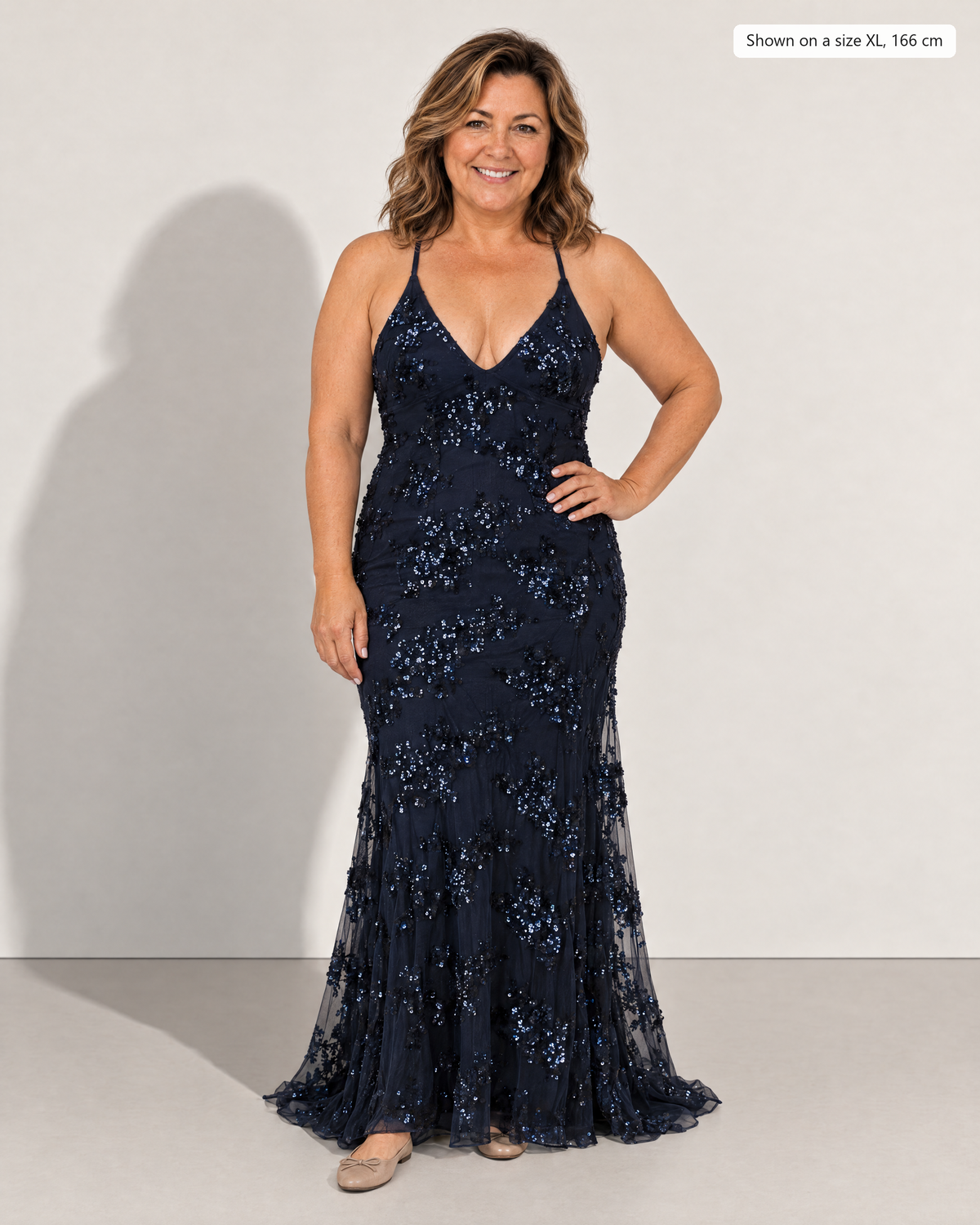 Elowen Sparkling Maxi Dress - Adeline studio, shown on a size XL, 166 cm