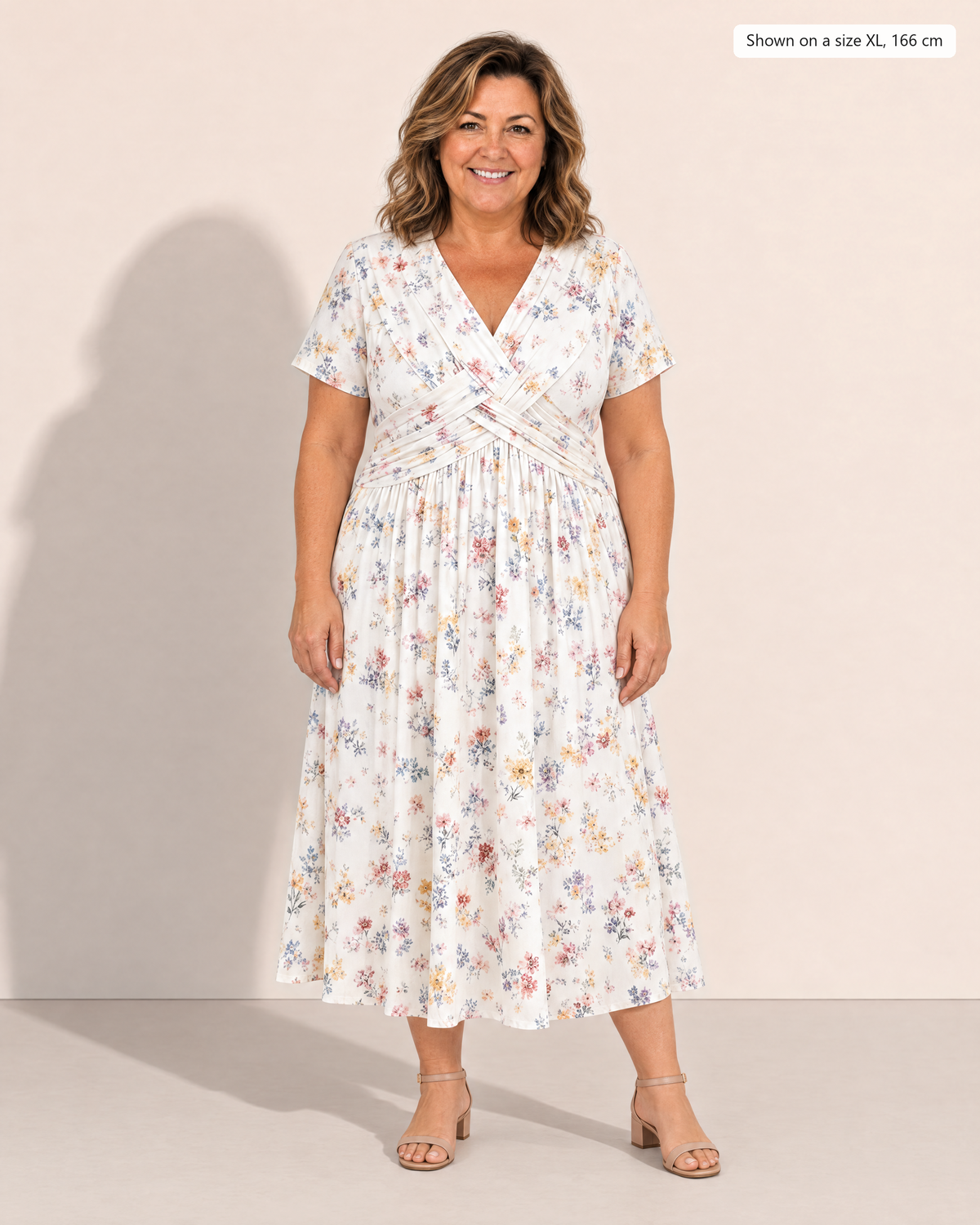 Estelle Elegant Floral Midi Dress - Adeline studio, shown on a size XL, 166 cm