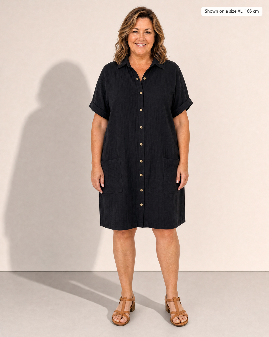 Kelsey Button Up Pocket Mini Shirt Dress - Adeline studio, shown on a size XL, 166 cm