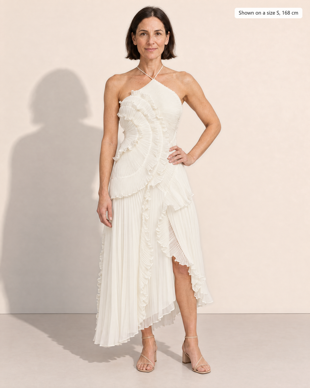 Cassia Chic Pleated Halter Midi Dress - Adeline studio, shown on a size S, 168 cm