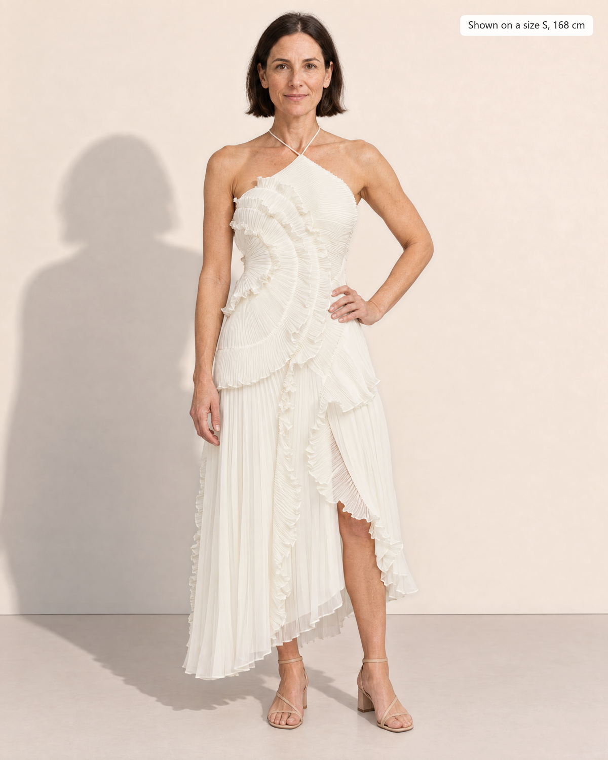 Cassia Chic Pleated Halter Midi Dress - Adeline studio, shown on a size S, 168 cm