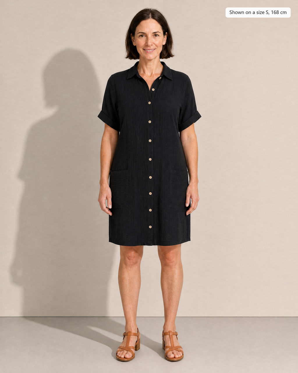 Kelsey Button Up Pocket Mini Shirt Dress - Adeline studio, shown on a size S, 168 cm