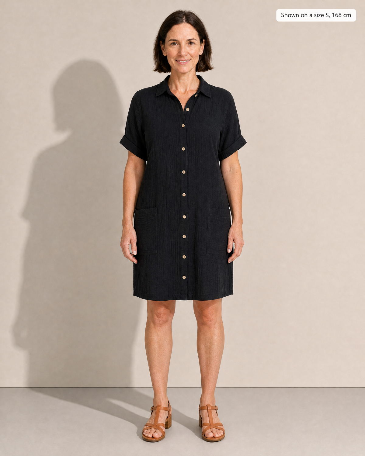 Kelsey Button Up Pocket Mini Shirt Dress - Adeline studio, shown on a size S, 168 cm