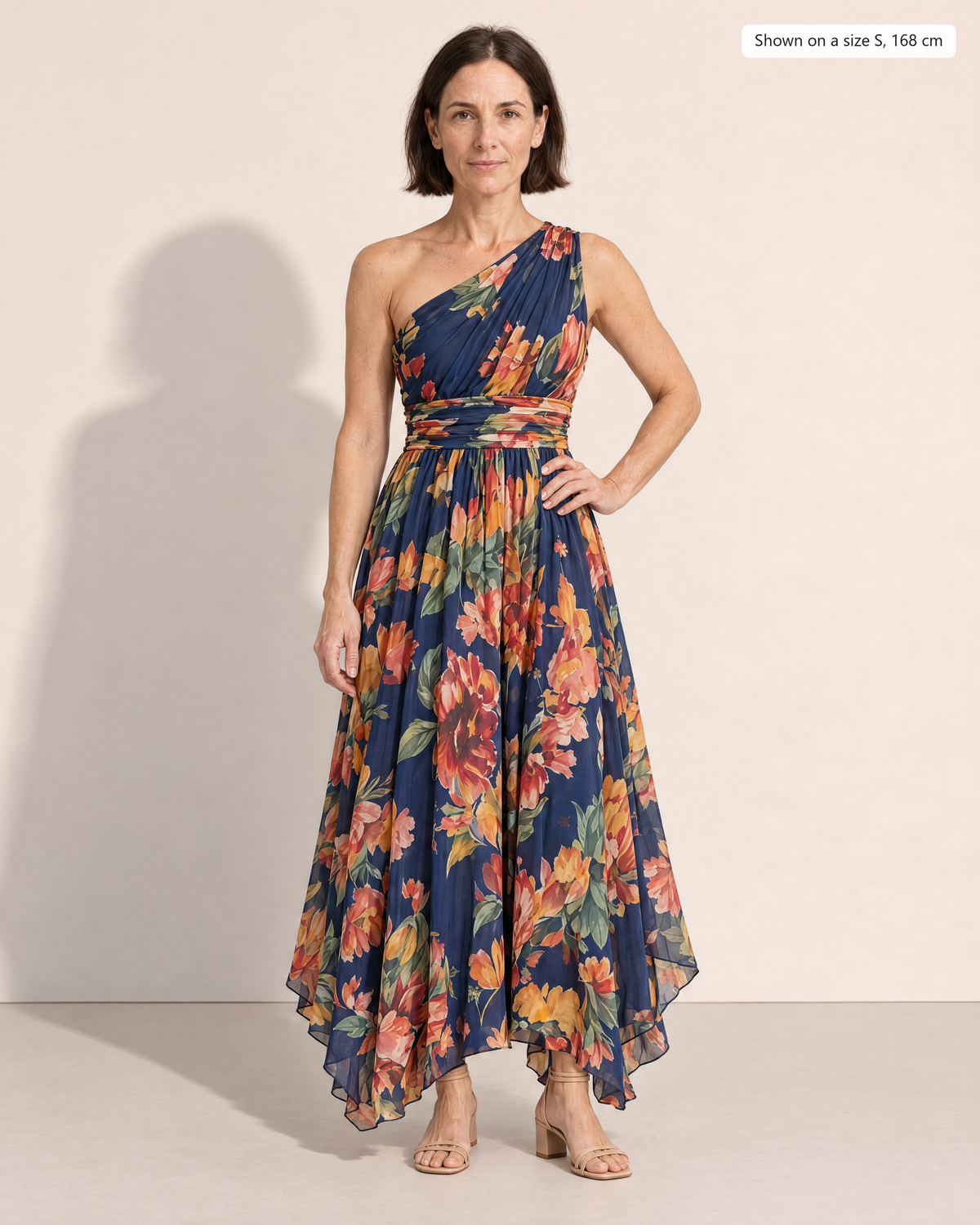 Briony One-Shoulder Floral Maxi Dress - Adeline studio, shown on a size S, 168 cm