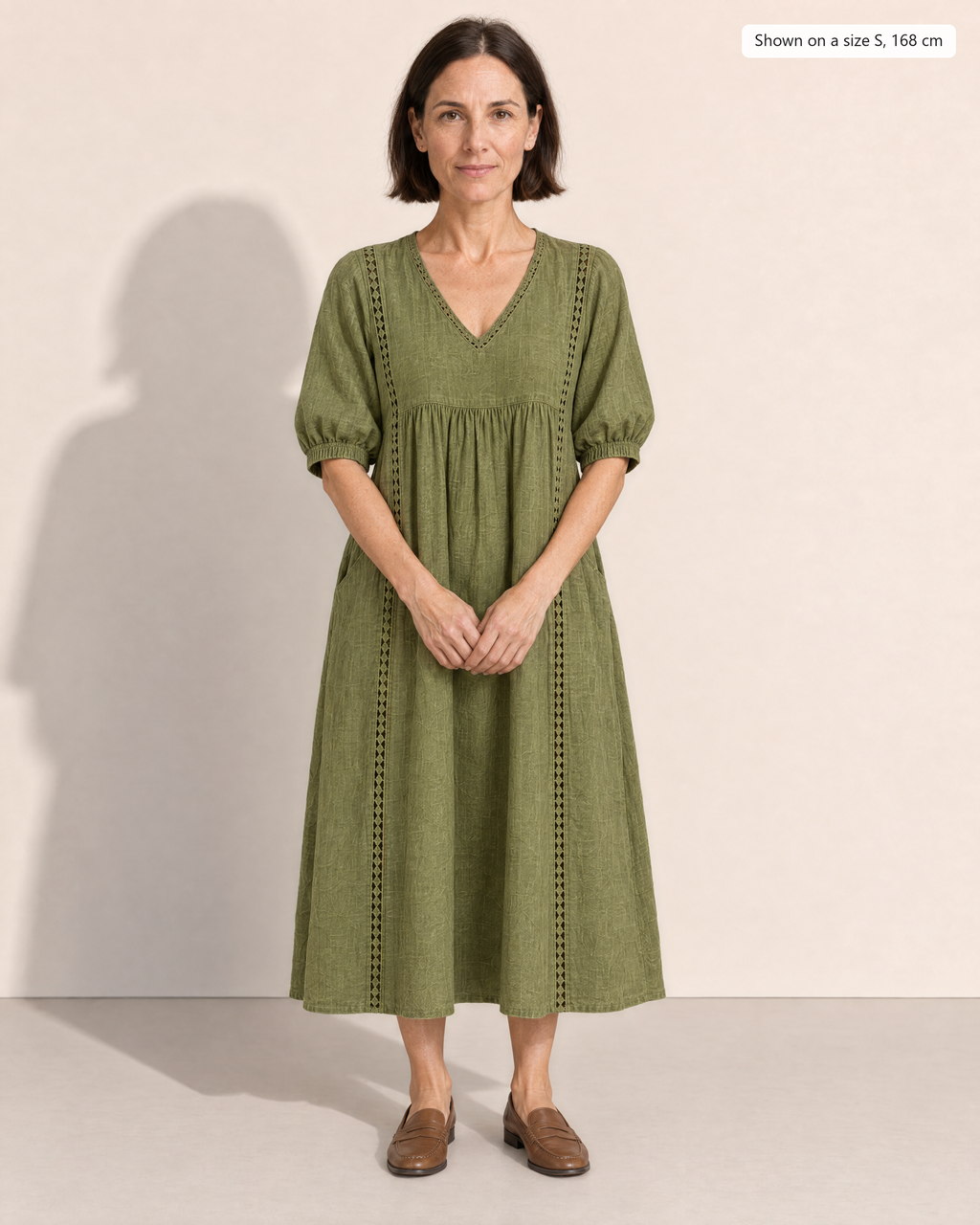 Annelise Lace Trim Midi Dress - Adeline studio, shown on a size S, 168 cm