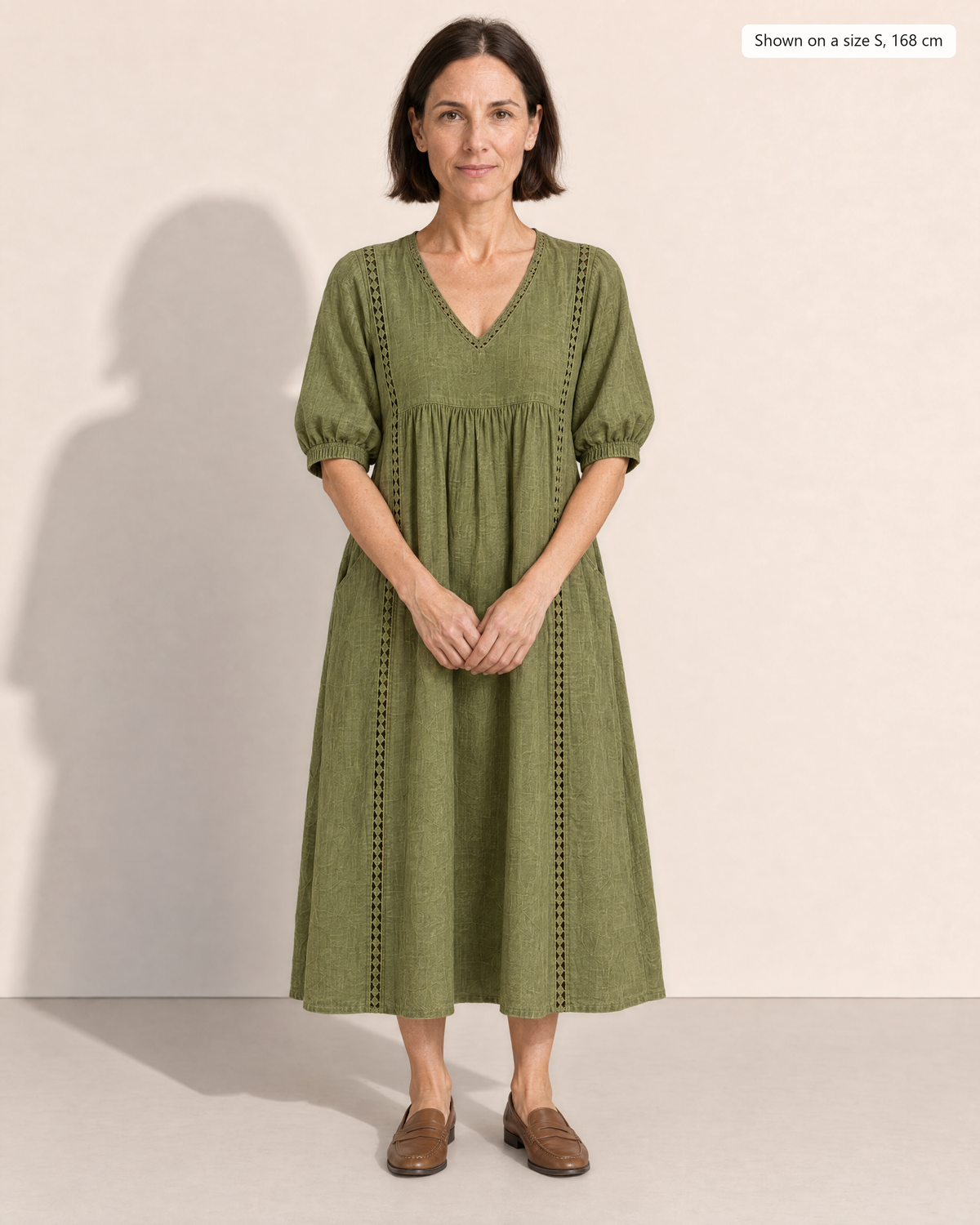 Annelise Lace Trim Midi Dress - Adeline studio, shown on a size S, 168 cm