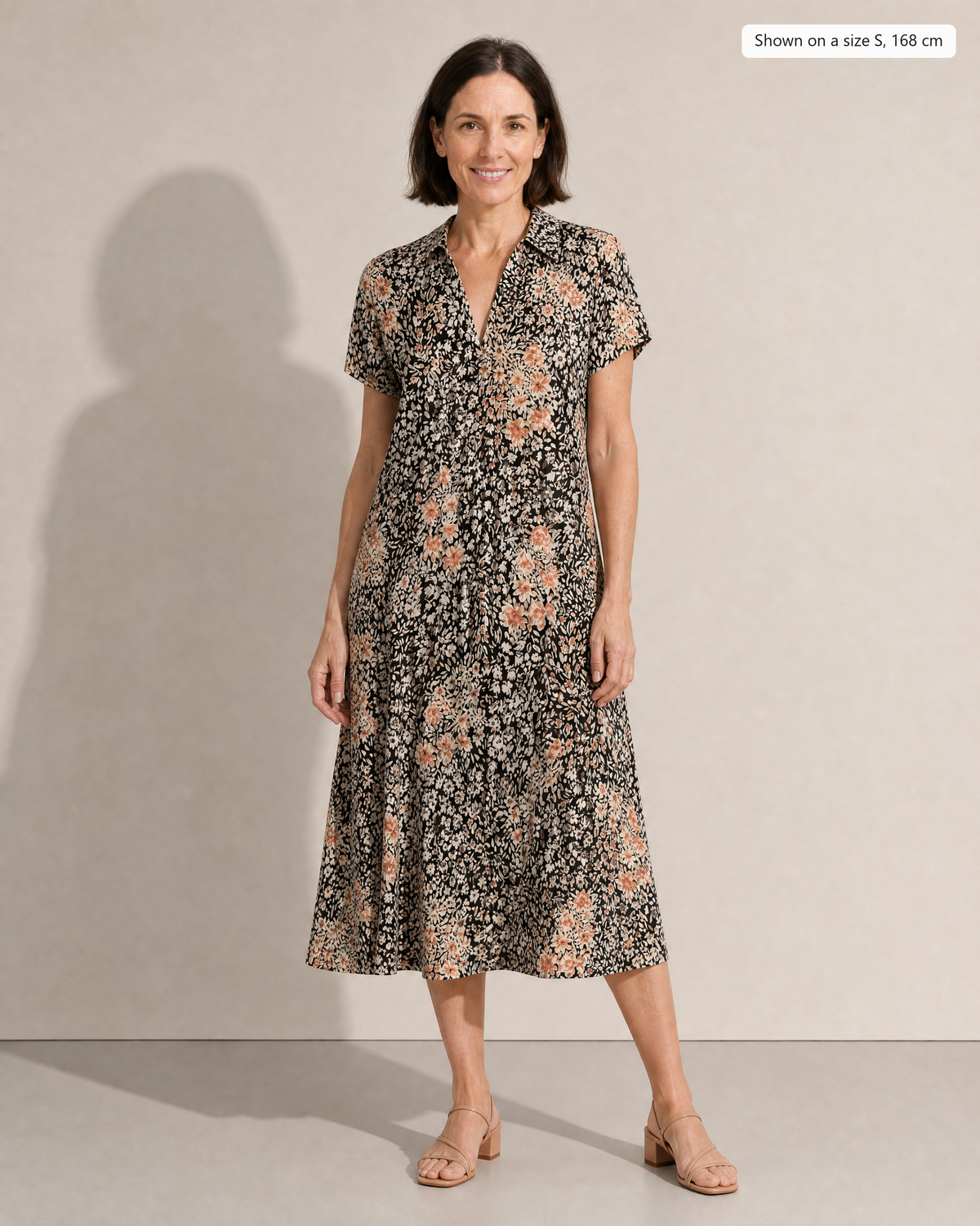 Thalia Lightweight Floral Midi Dress - Adeline studio, shown on a size S, 168 cm