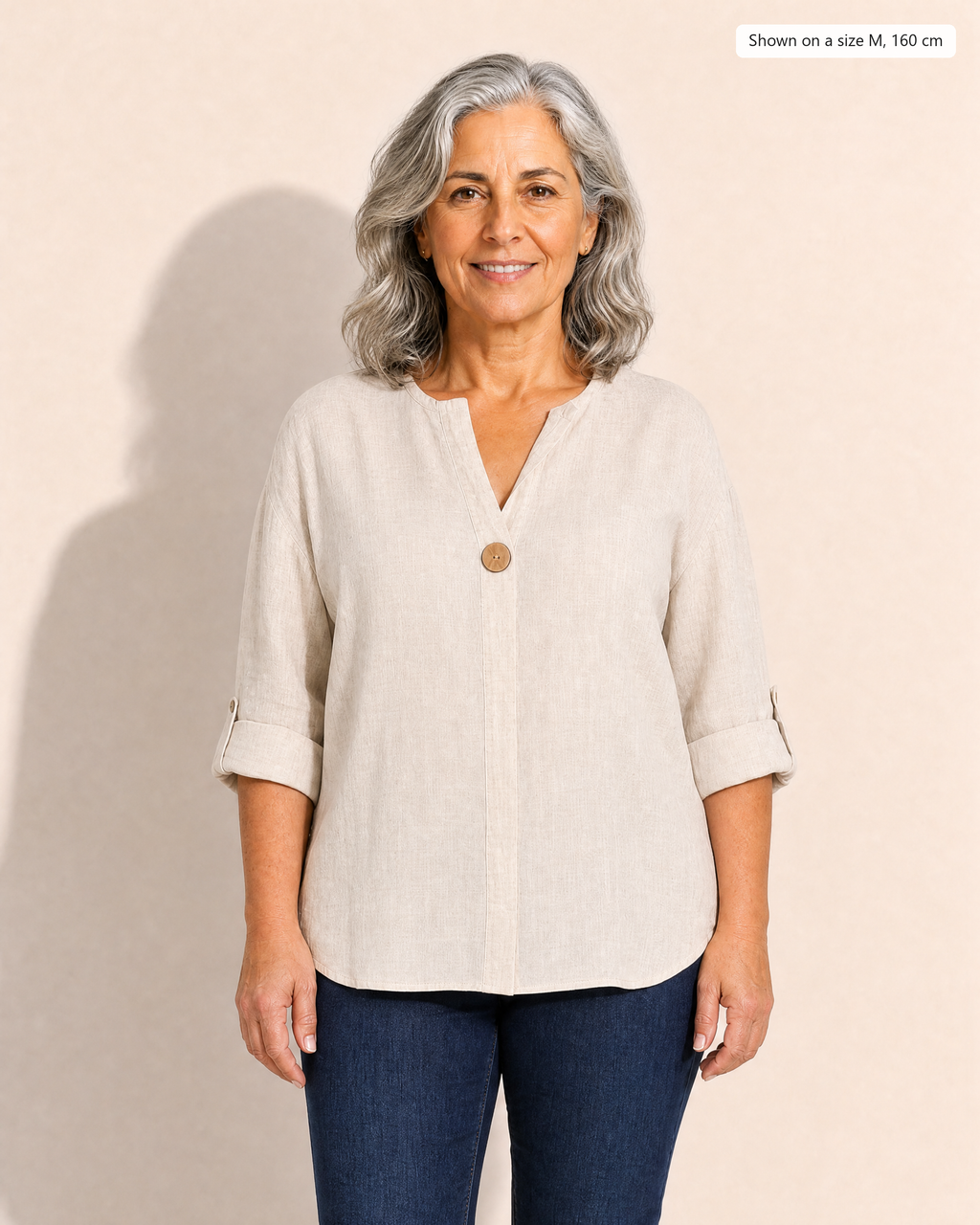 Amelia Light Linen Blouse - Adeline studio, shown on a size M, 160 cm