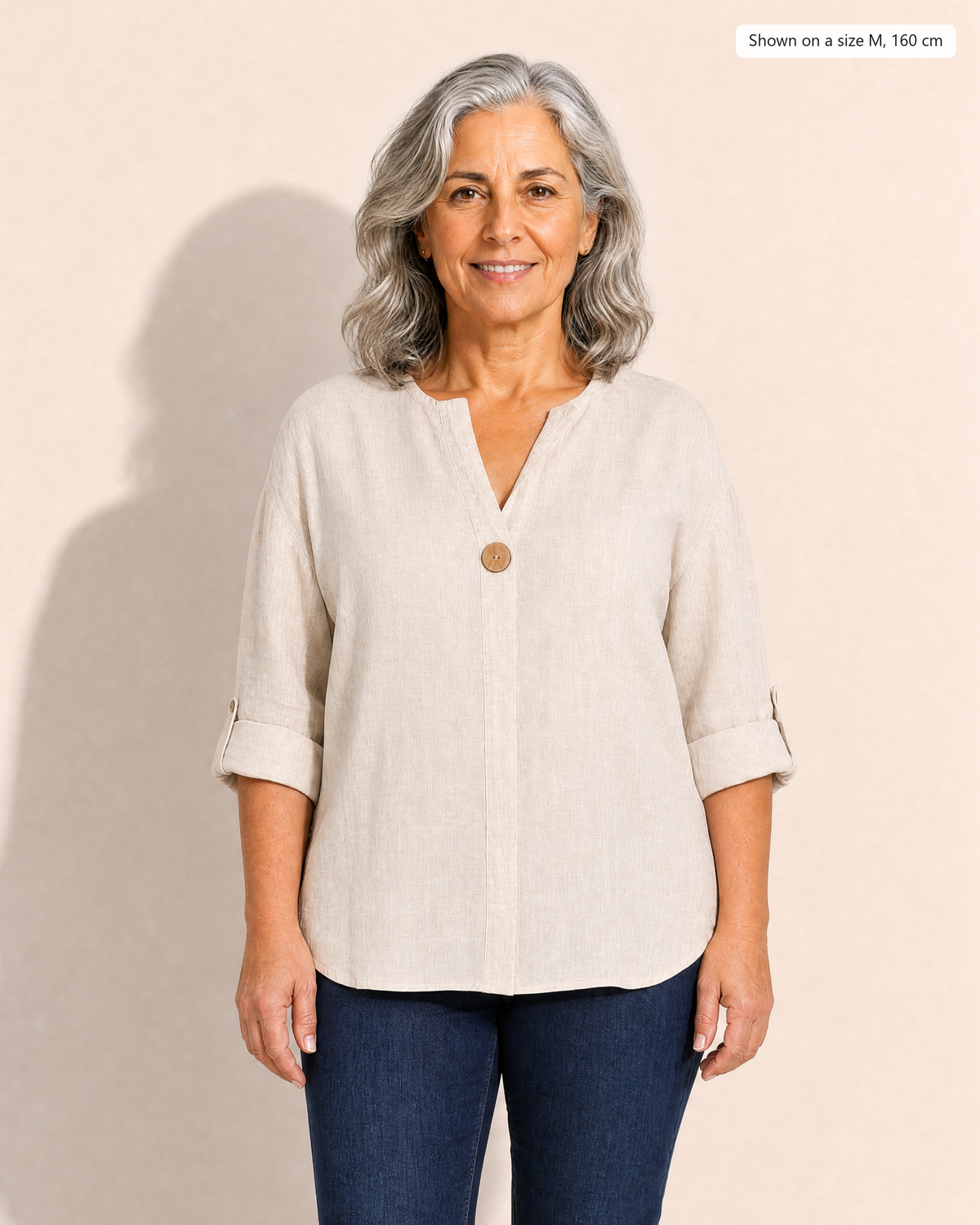 Amelia Light Linen Blouse - Adeline studio, shown on a size M, 160 cm