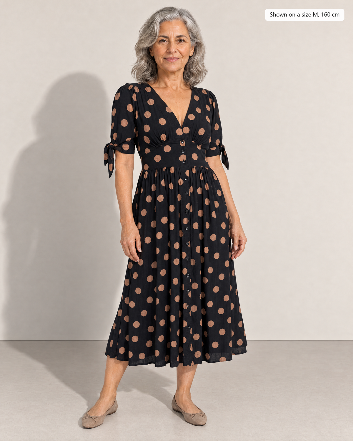 Zola Flattering Midi Dress - Adeline studio, shown on a size M, 160 cm