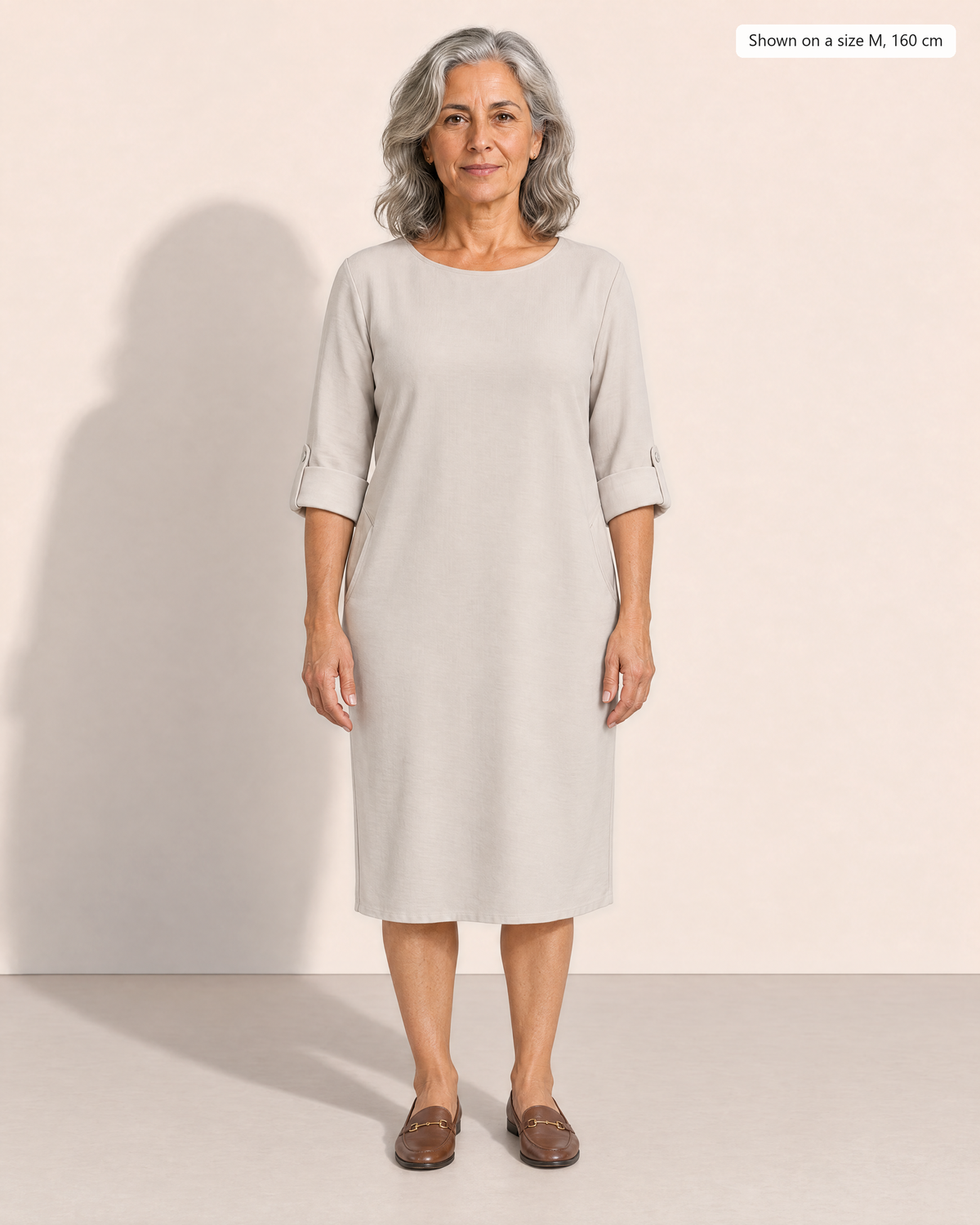 Linnea Effortless Midi Dress - Adeline studio, shown on a size M, 160 cm