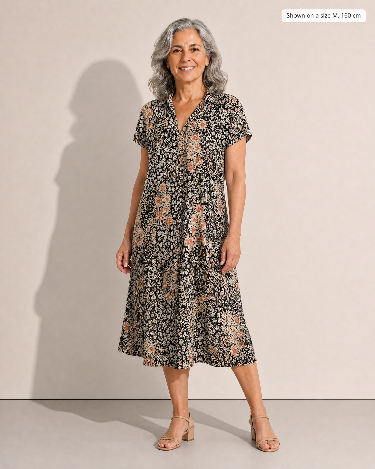 Thalia Lightweight Floral Midi Dress - Adeline studio, shown on a size M, 160 cm