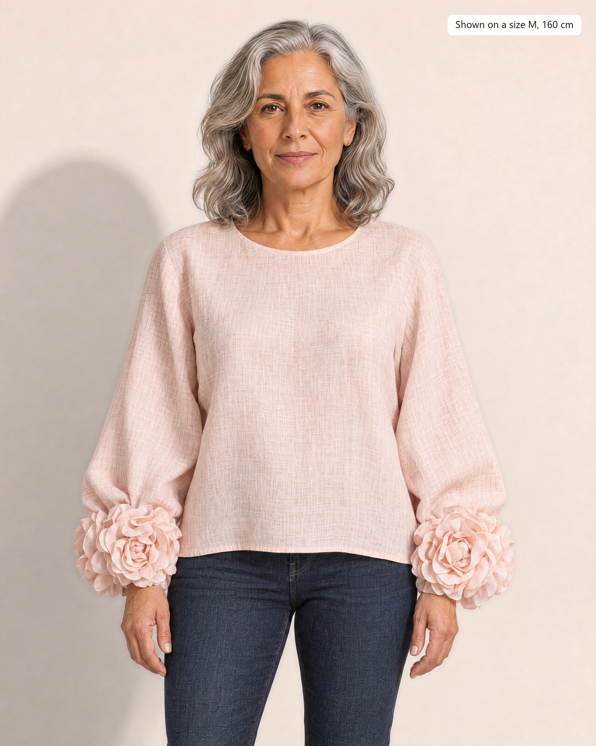 Kaia Elegant Linen-Blend Blouse - Adeline studio, shown on a size M, 160 cm