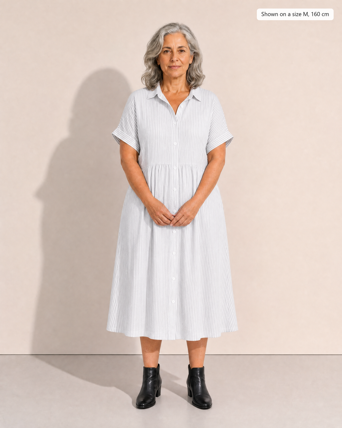 Emilia Striped Day Dress - Adeline studio, shown on a size M, 160 cm