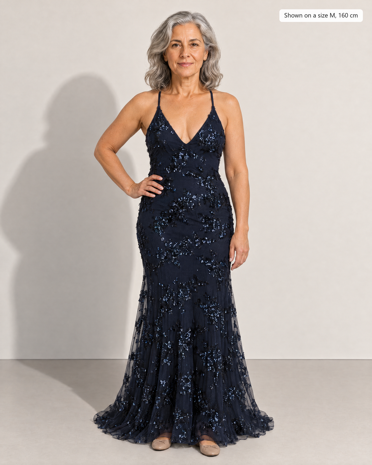 Elowen Sparkling Maxi Dress - Adeline studio, shown on a size M, 160 cm