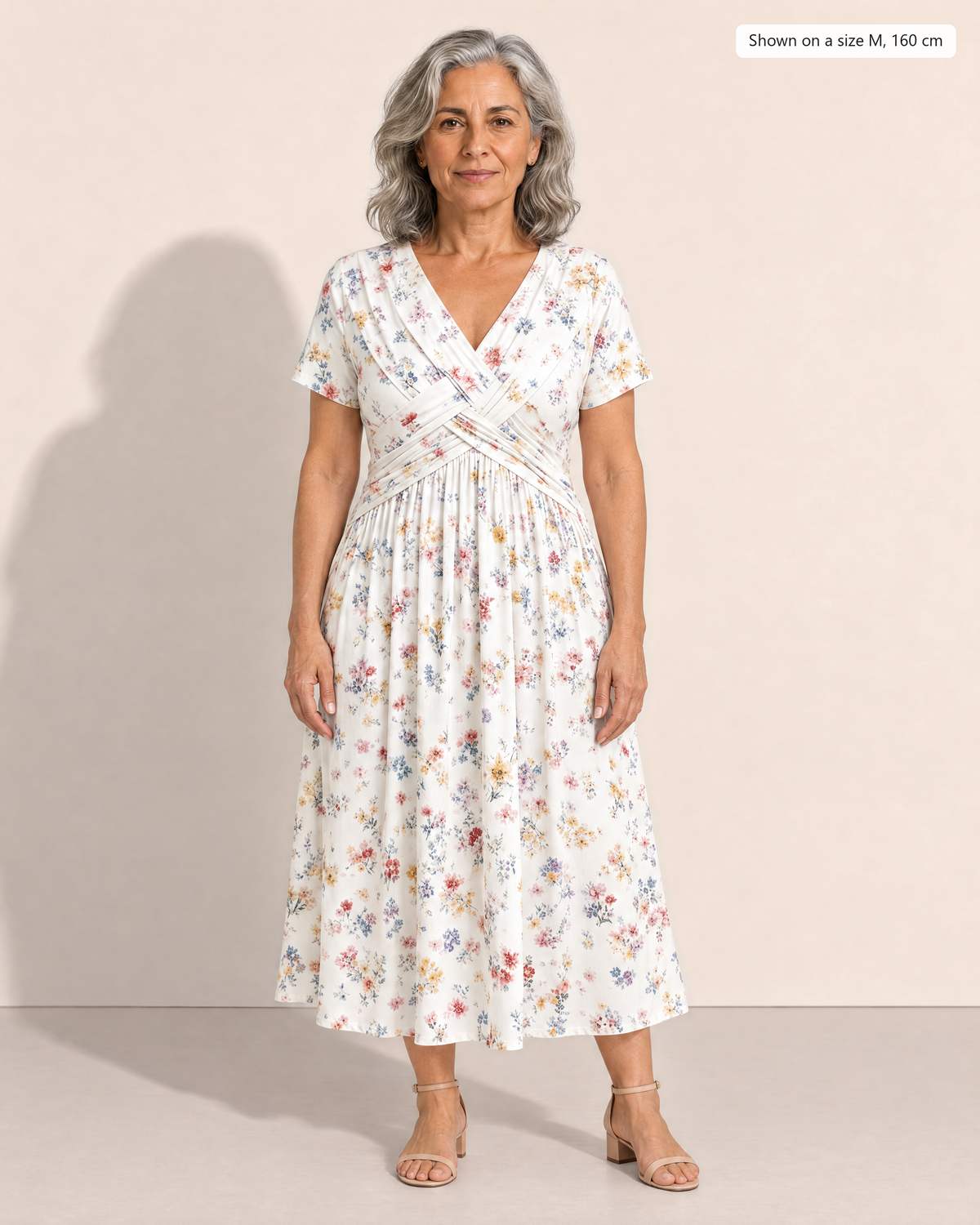 Estelle Elegant Floral Midi Dress - Adeline studio, shown on a size M, 160 cm