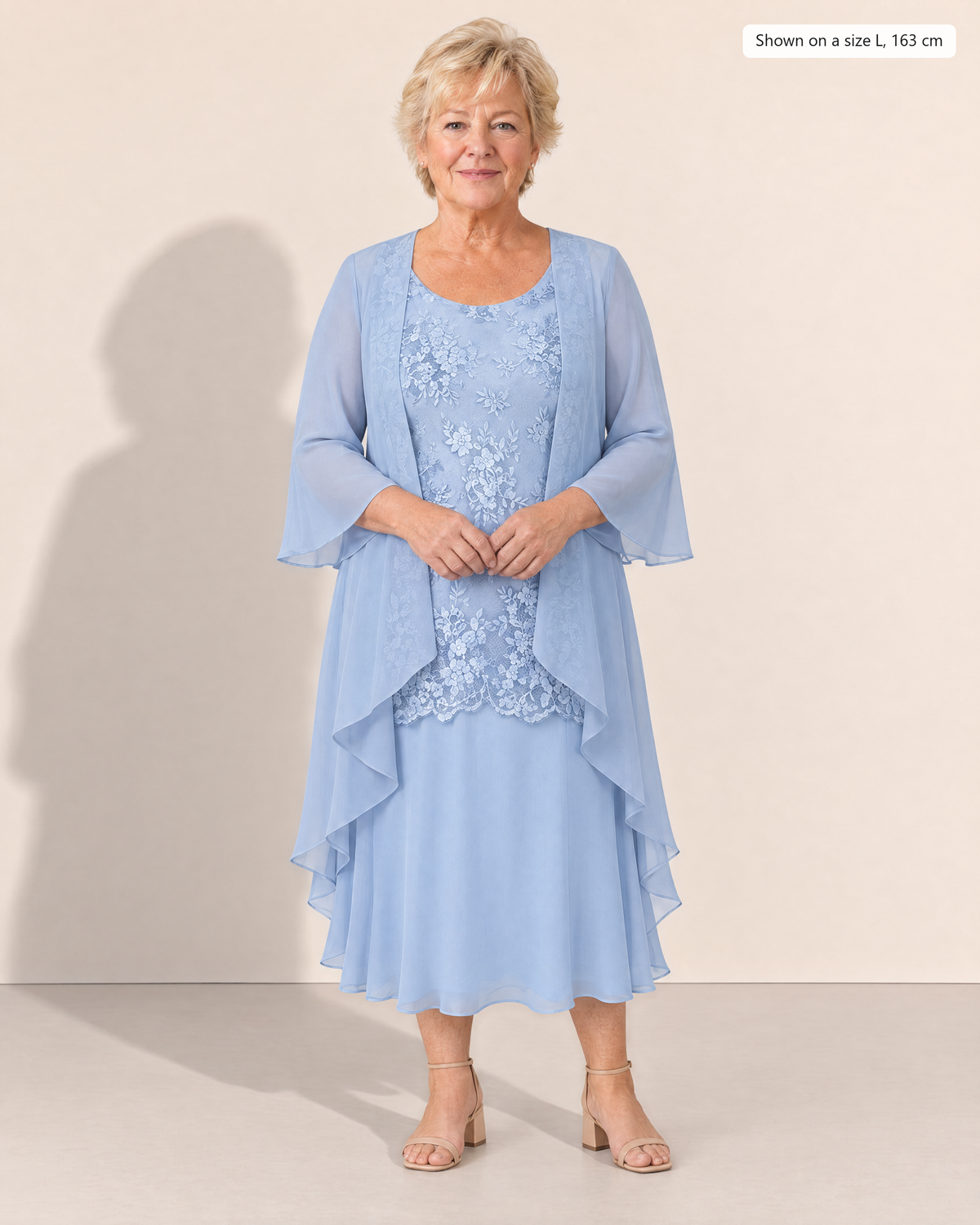 Maya Elegant Chiffon Two-Piece Dress - Adeline studio, shown on a size L, 163 cm