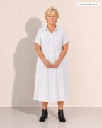 Emilia Striped Day Dress - Adeline studio, shown on a size L, 163 cm