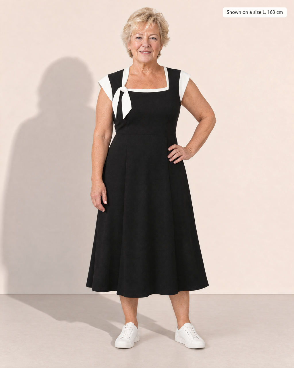 Eliza Chic Colorblock Midi Dress - Adeline studio, shown on a size L, 163 cm