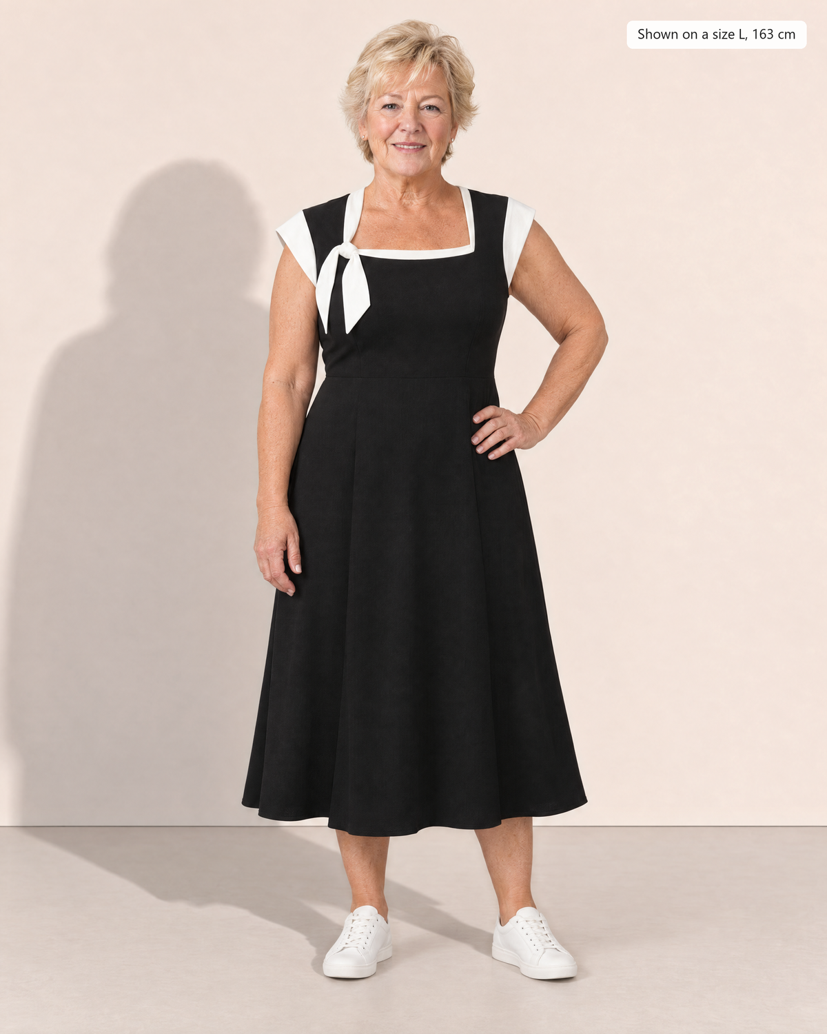 Eliza Chic Colorblock Midi Dress - Adeline studio, shown on a size L, 163 cm
