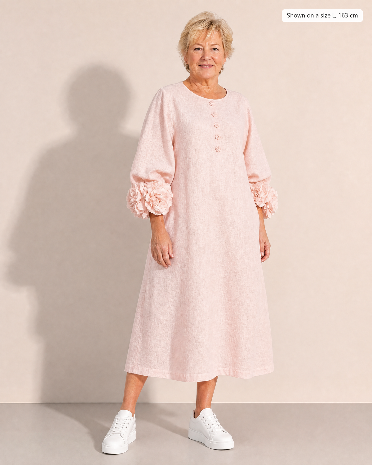 Georgina Effortless A-Line Midi Dress - Adeline studio, shown on a size L, 163 cm
