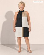 Esther Elegant Halter Mini Dress - Adeline studio, shown on a size L, 163 cm