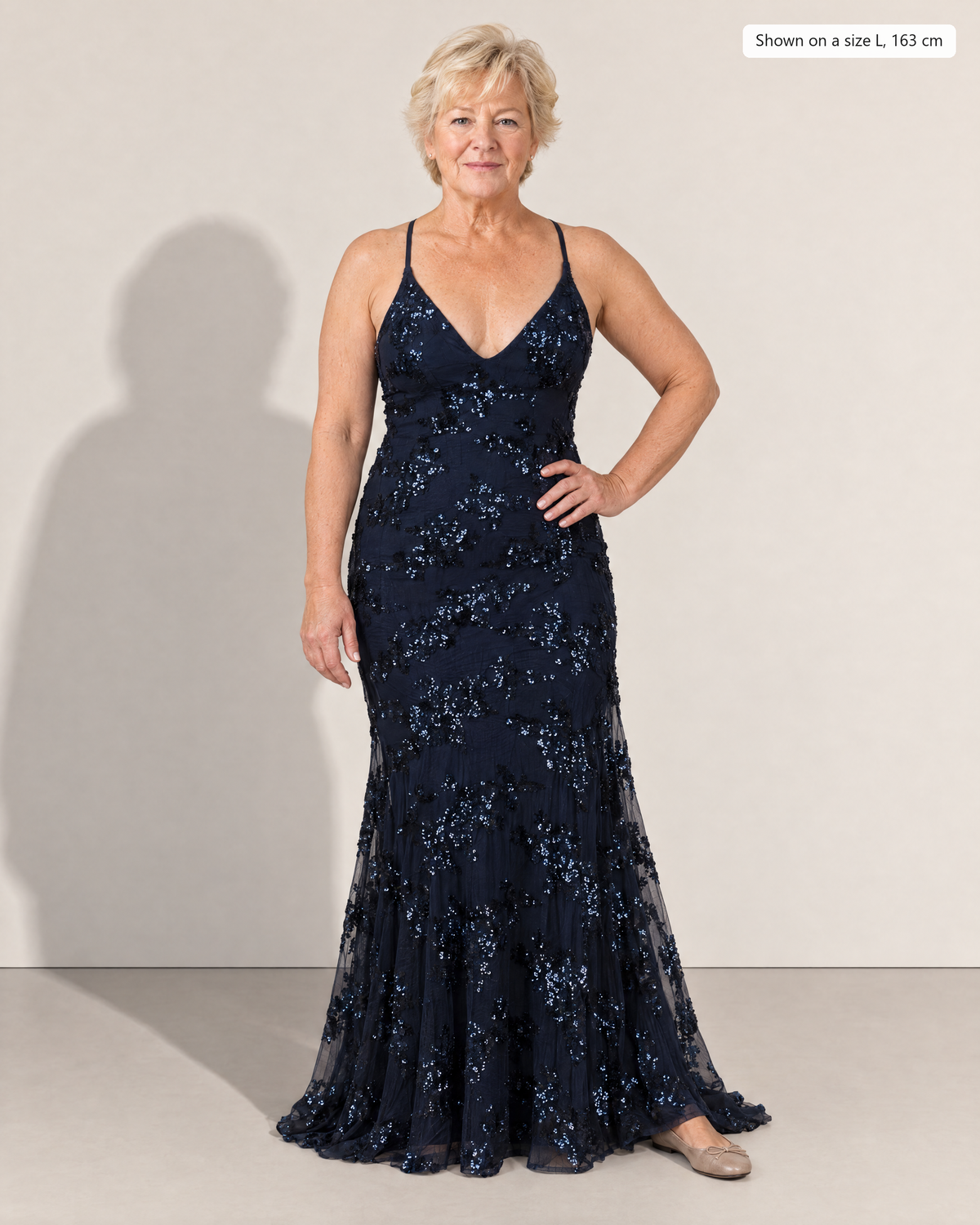 Elowen Sparkling Maxi Dress - Adeline studio, shown on a size L, 163 cm