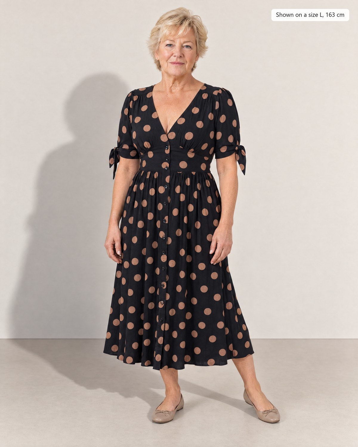 Zola Flattering Midi Dress - Adeline studio, shown on a size L, 163 cm