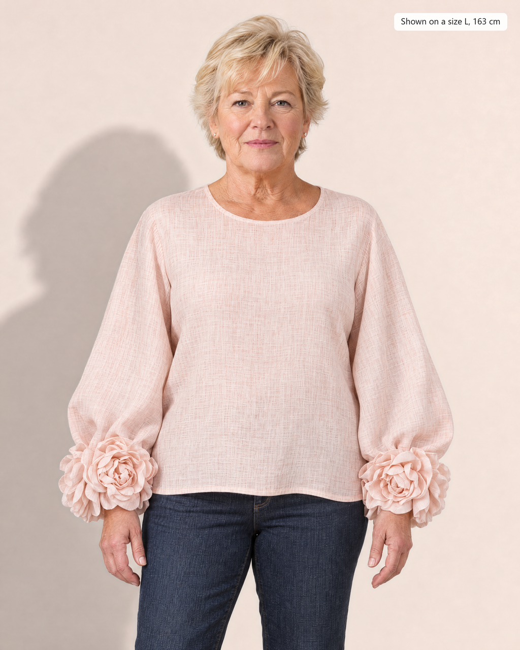 Kaia Elegant Linen-Blend Blouse - Adeline studio, shown on a size L, 163 cm