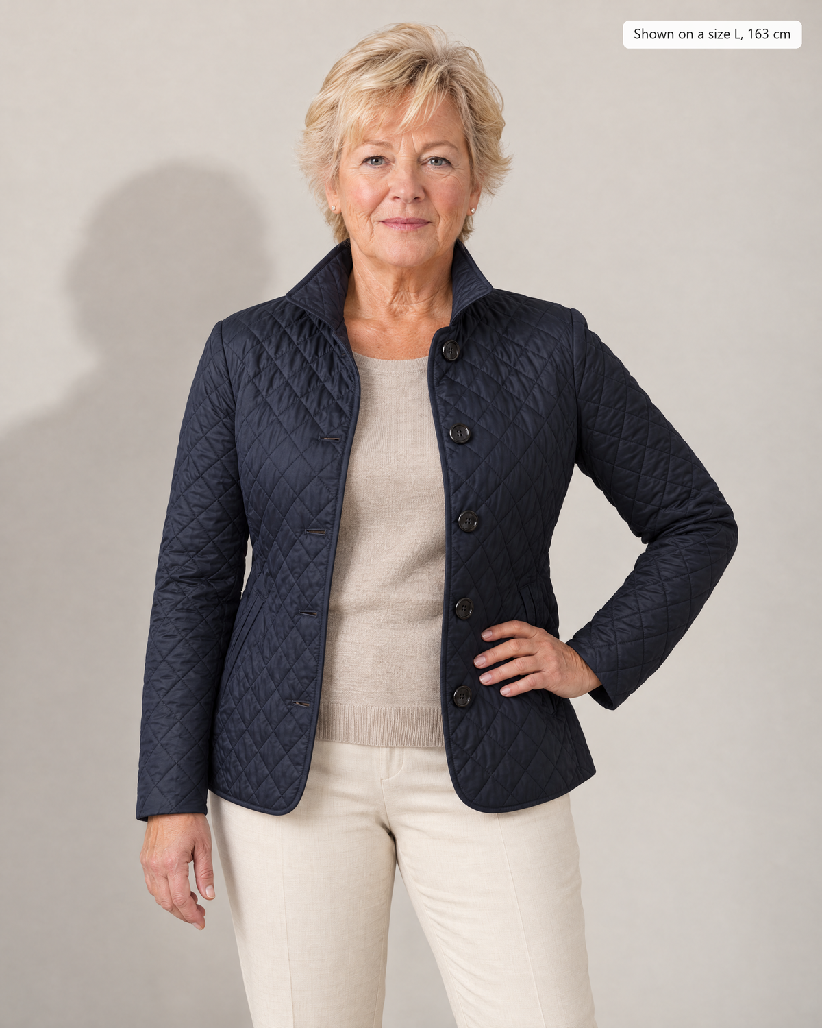 Maeve Lightweight Quilted Jacket - Adeline studio, shown on a size L, 163 cm