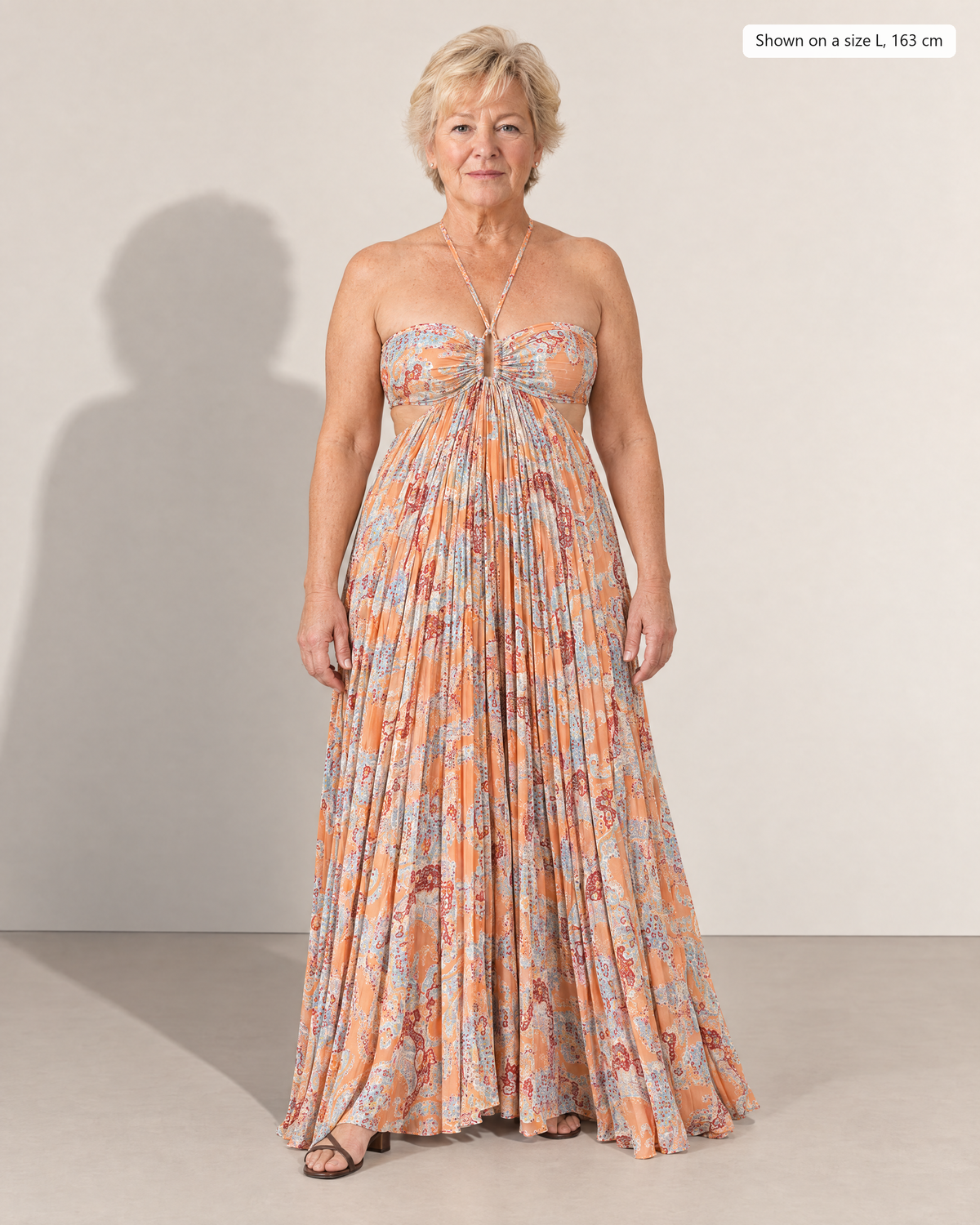 Adelaide Halter Neck Maxi Dress - Adeline studio, shown on a size L, 163 cm
