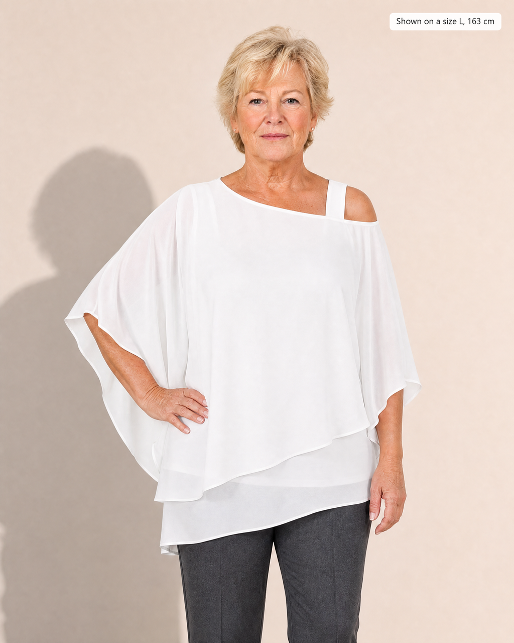 Anya Effortless Flowy Blouse - Adeline studio, shown on a size L, 163 cm
