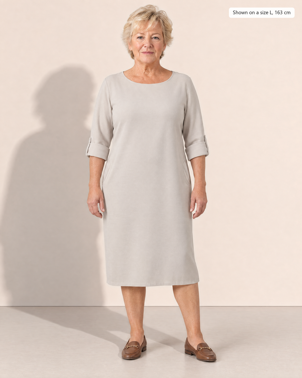 Linnea Effortless Midi Dress - Adeline studio, shown on a size L, 163 cm