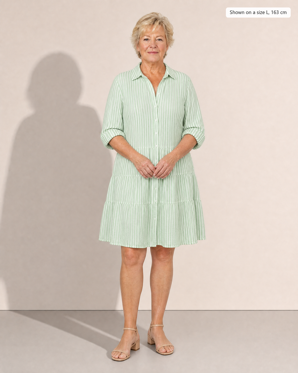 Pearl Breezy Striped Dress - Adeline studio, shown on a size L, 163 cm