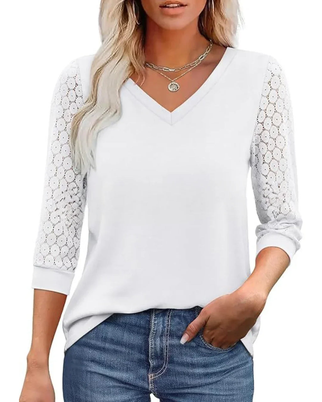 Linnea - Lace Sleeve V-Neck Blouse
