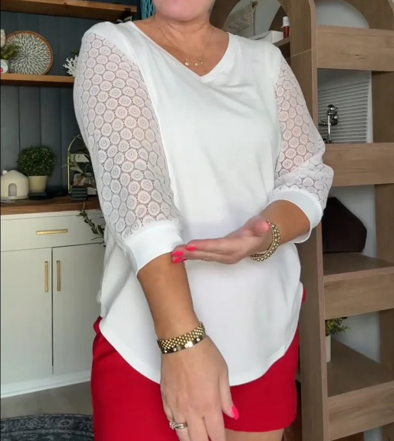 Linnea - Lace Sleeve V-Neck Blouse