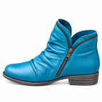 Detail shot of the shock-absorbing sole on a red boot, emphasizing its cushioning for all-day support.