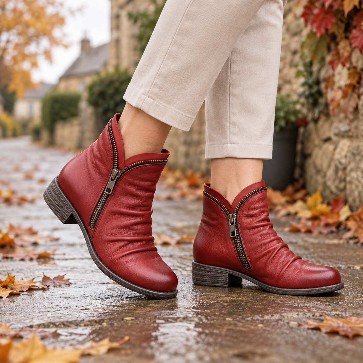 Rear view of the stable heel on a black ankle boot, ensuring confident and steady steps throughout the day.
