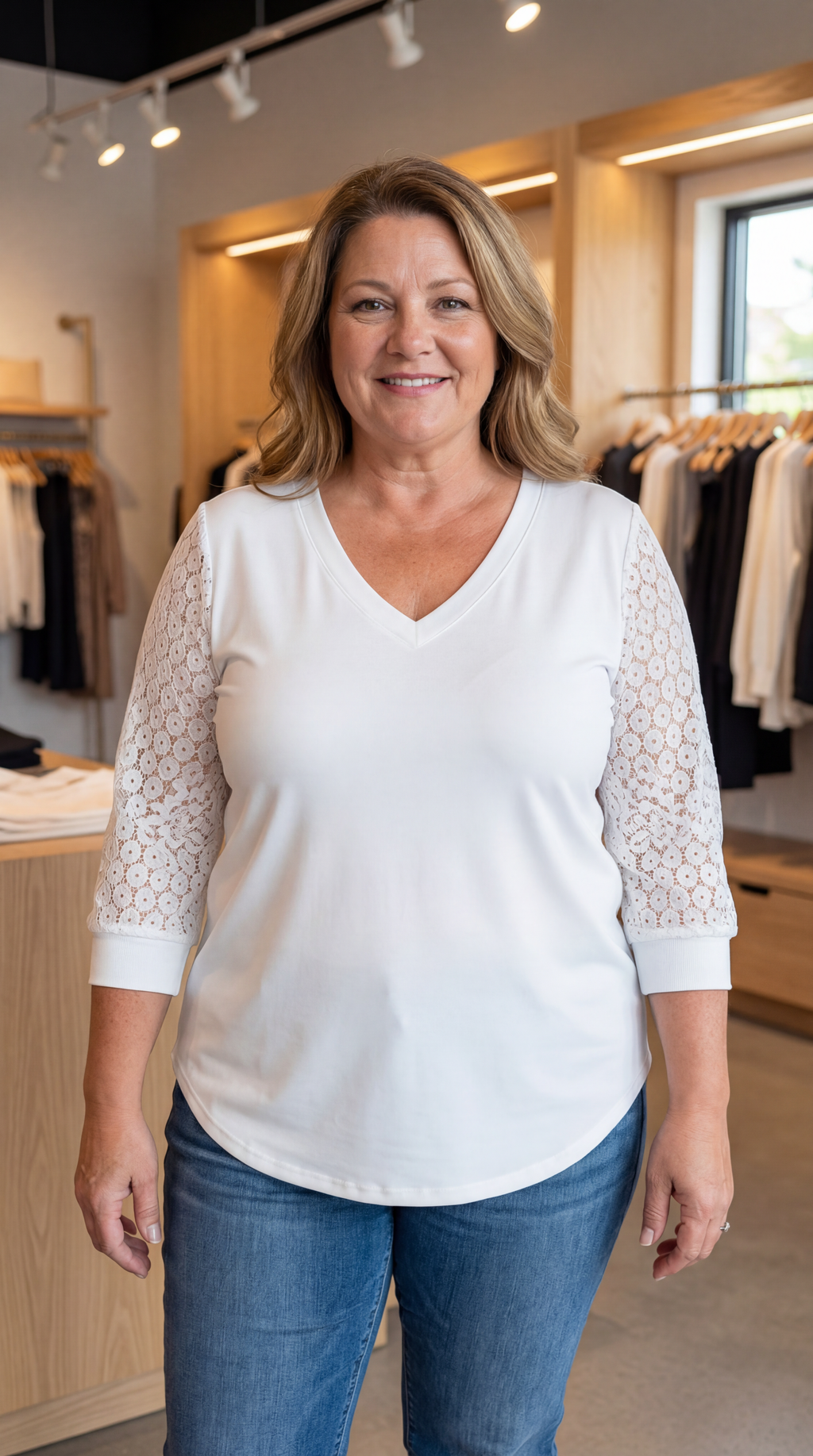 Linnea Lace Sleeve V-Neck Blouse