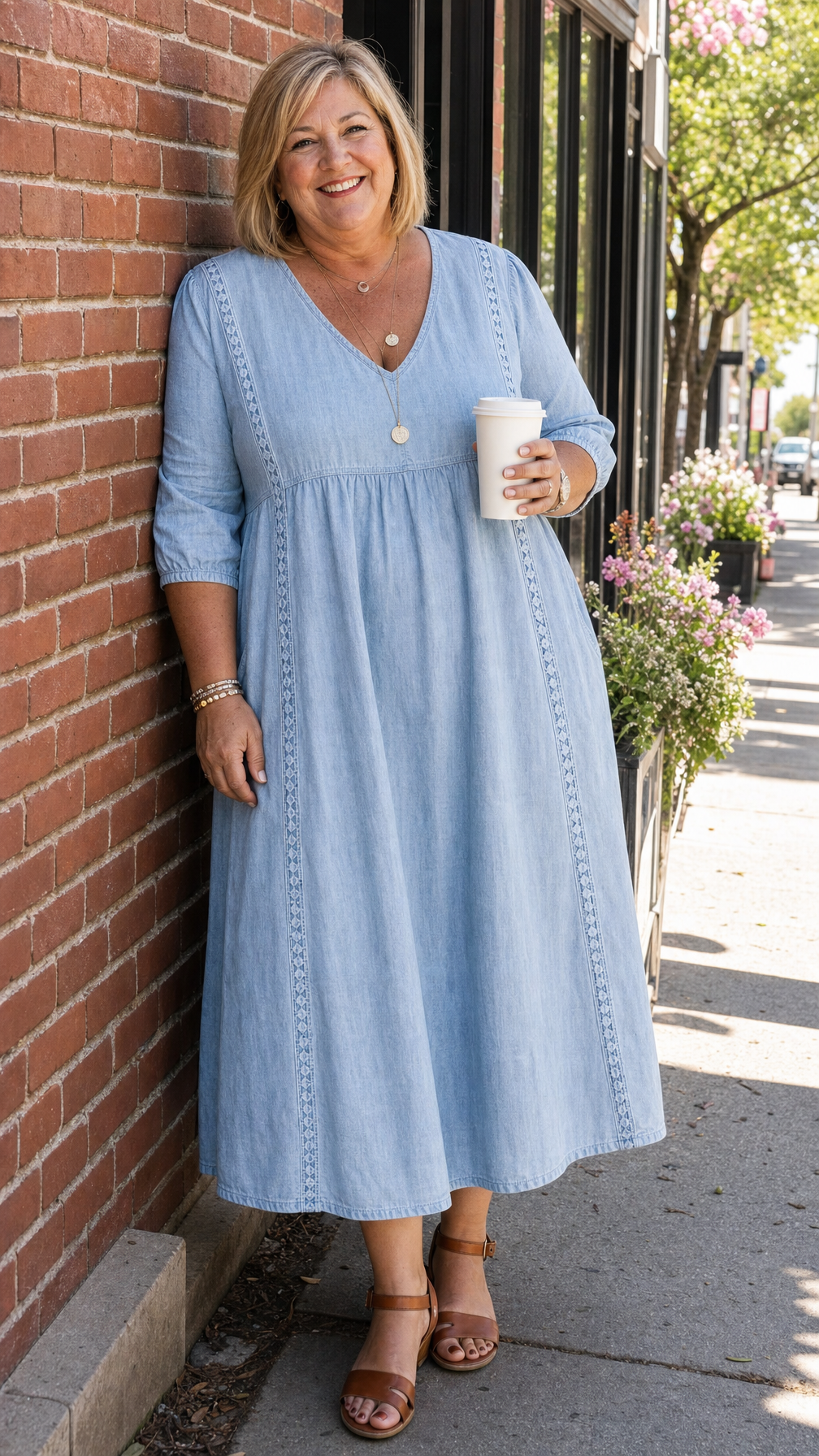 Antonia 3/4 Sleeve A Line Maxi Dress