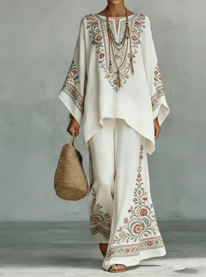 Back view of the flowing linen trousers, showcasing the elegant drape and flattering silhouette from behind.