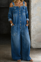 Sienna Off-Shoulder Denim Jumpsuit 0