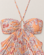 Adelaide Halter Neck Maxi Dress - detail of the neckline, Orange Paisley