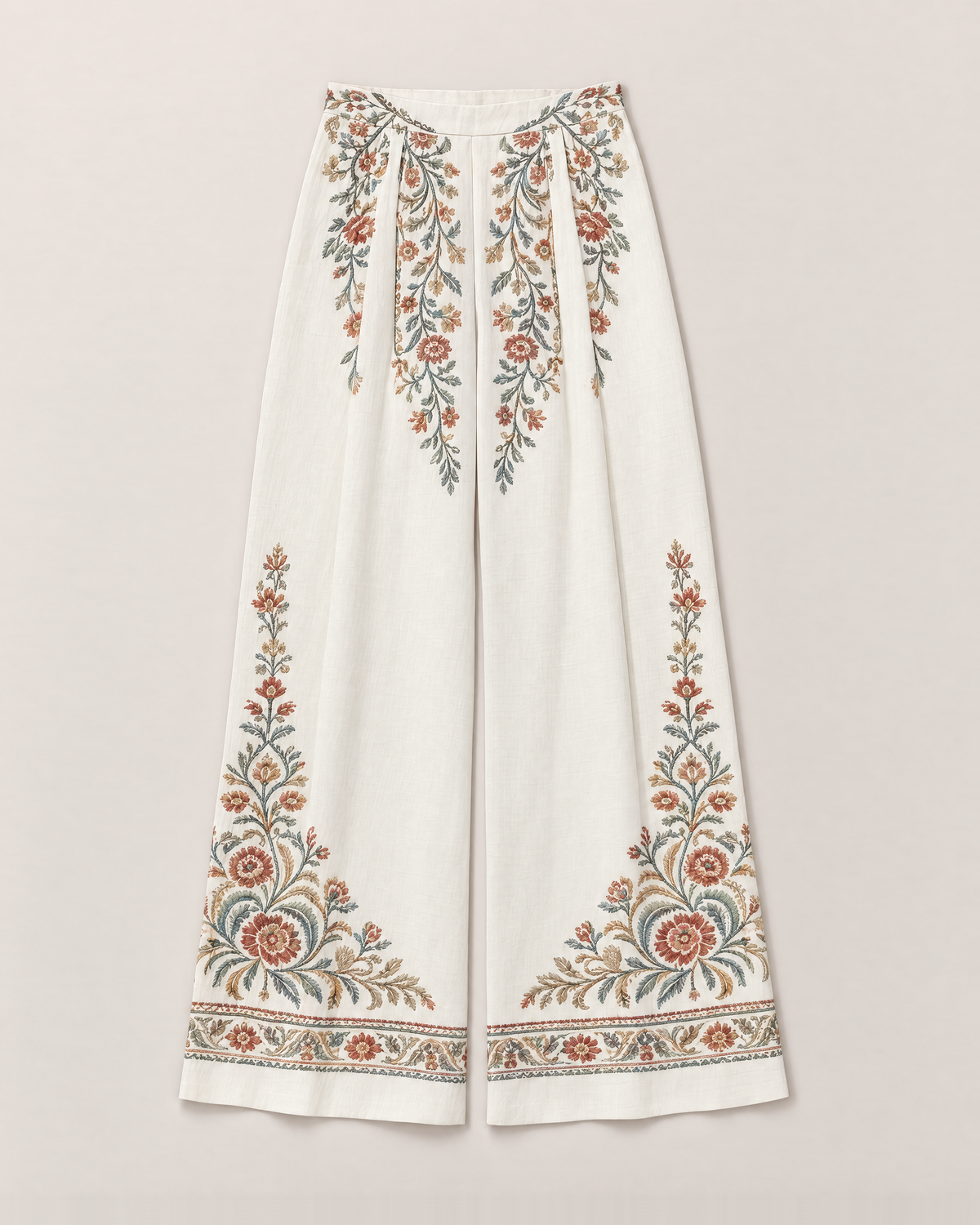 Adelina Elegant Wide-Leg Trousers - White Flower flat lay